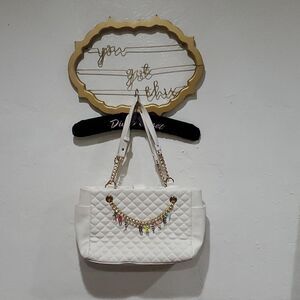 Betsey Johnson Large White Tote Shoulder Bag with Chain Straps and Charms